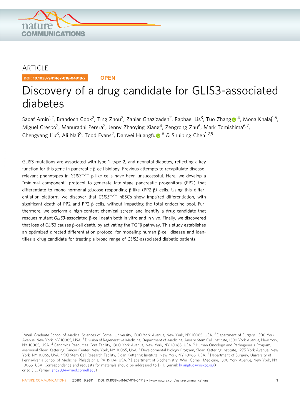 Discovery of a Drug Candidate for GLIS3-Associated Diabetes