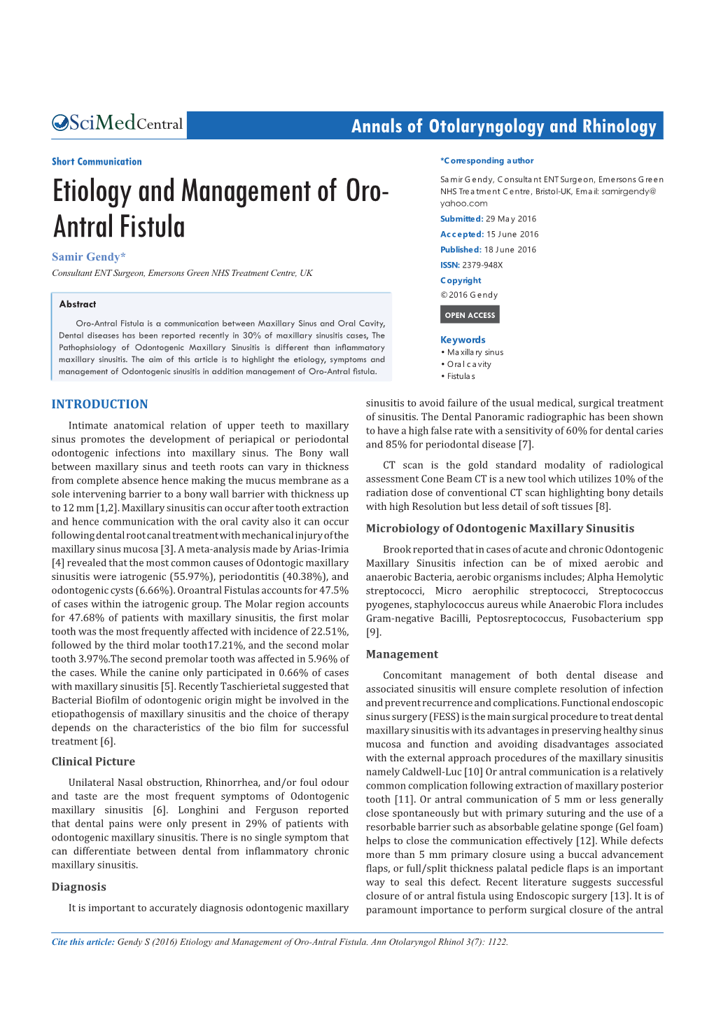 Etiology and Management of Oro-Antral Fistula