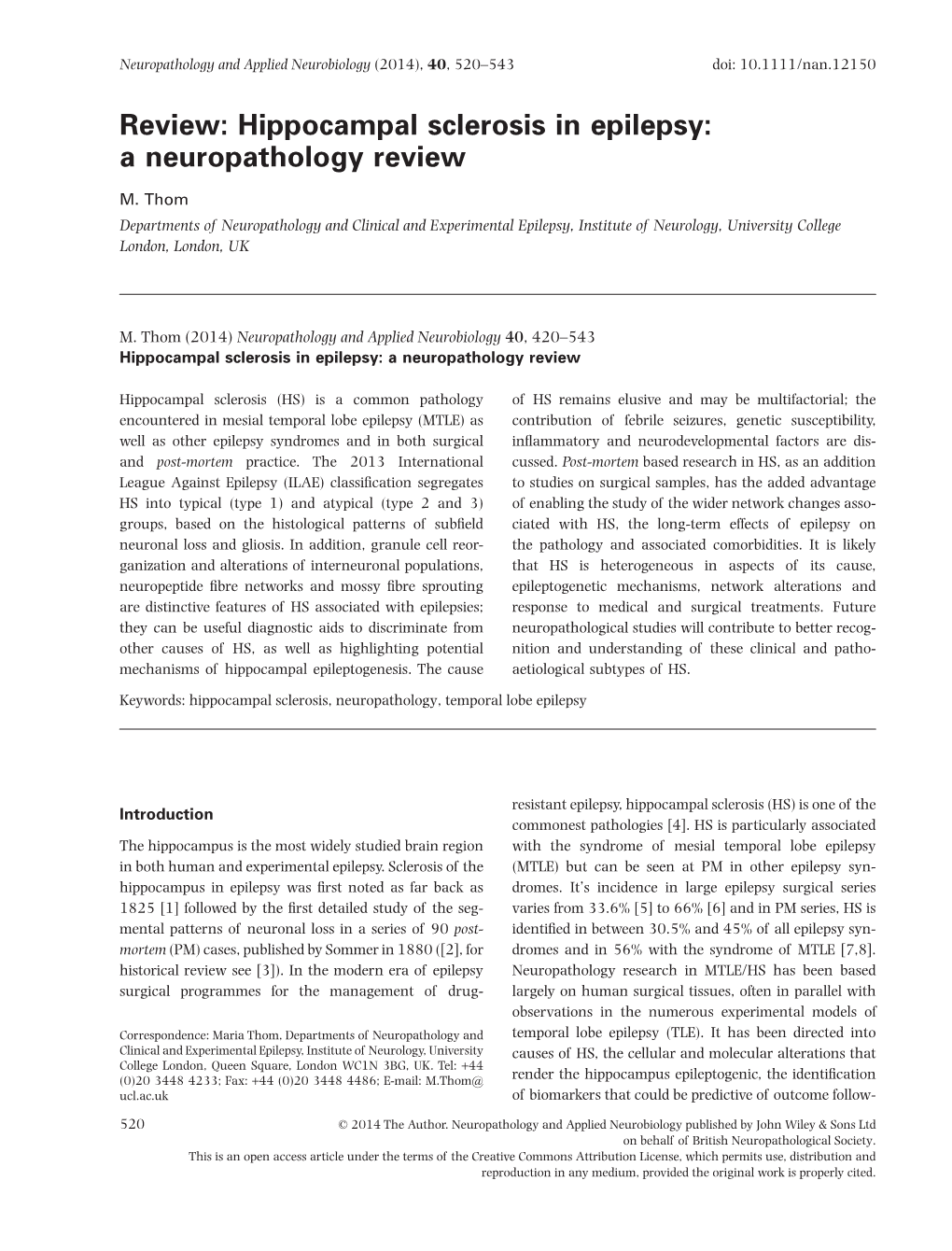 Hippocampal Sclerosis in Epilepsy: a Neuropathology Review