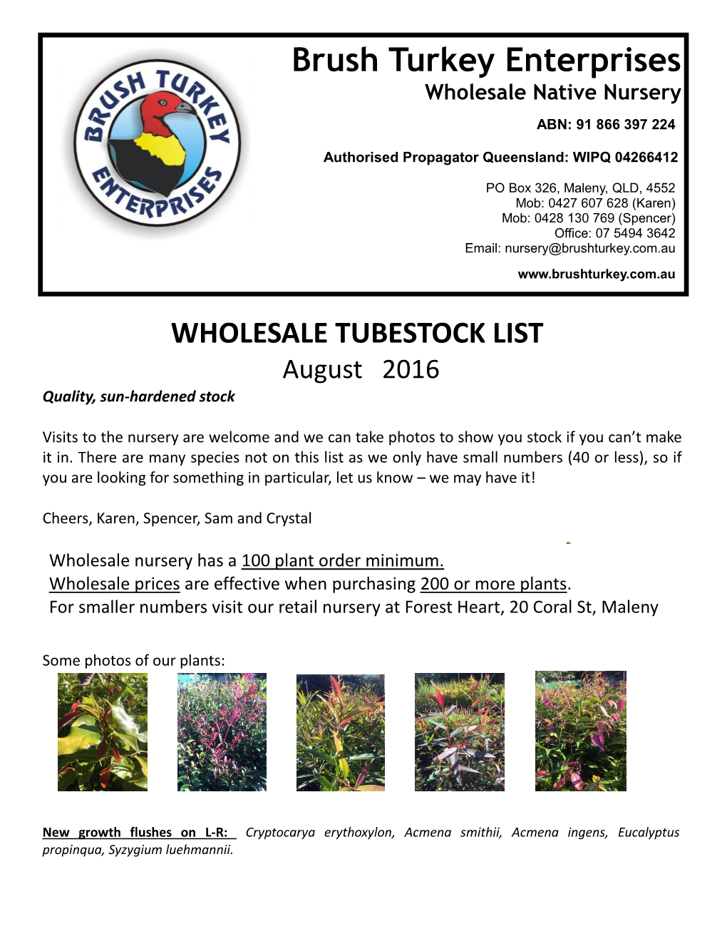 Brush Turkey Enterprises Wholesale Native Nursery