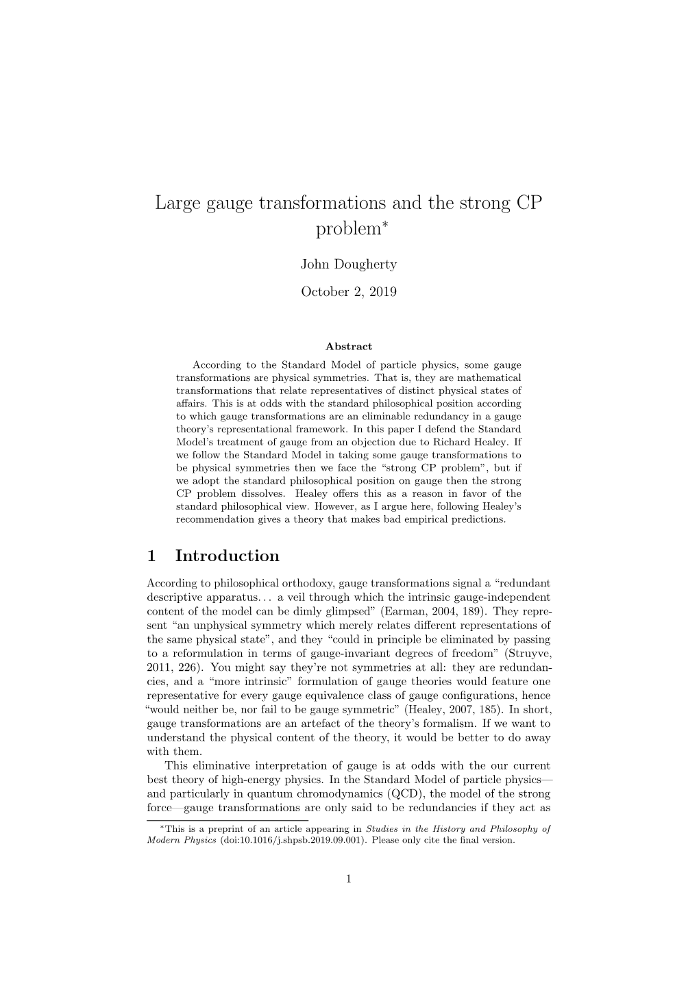 Large Gauge Transformations and the Strong CP Problem∗