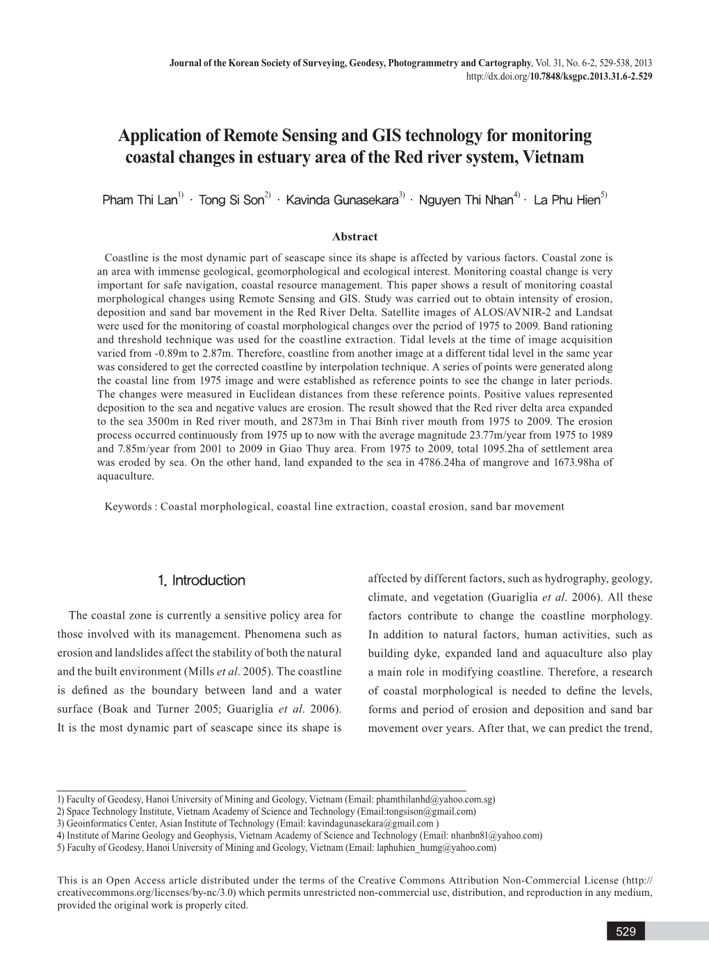 Application of Remote Sensing and GIS Technology for Monitoring Coastal Changes in Estuary Area of the Red River System, Vietnam