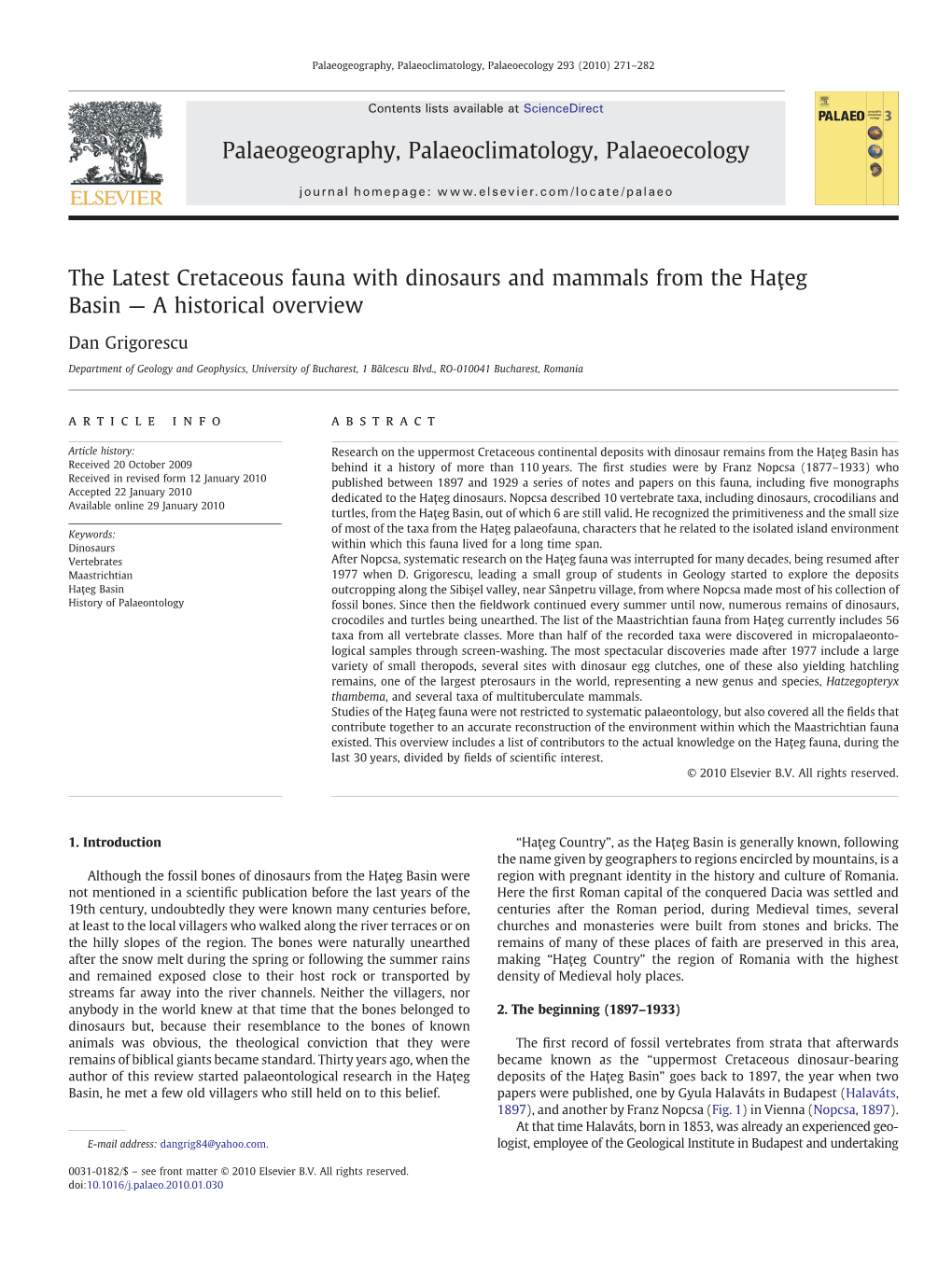 The Latest Cretaceous Fauna with Dinosaurs and Mammals from the Haţeg Basin — a Historical Overview