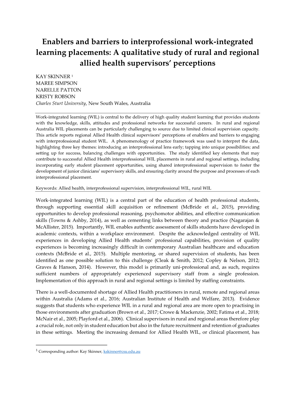 A Qualitative Study of Rural and Regional Allied Health Supervisors’ Perceptions