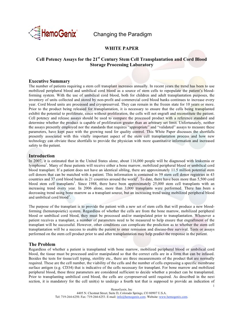 Cell Potency Assays for the 21St Century Stem Cell Transplantation and Cord Blood Storage Processing Laboratory