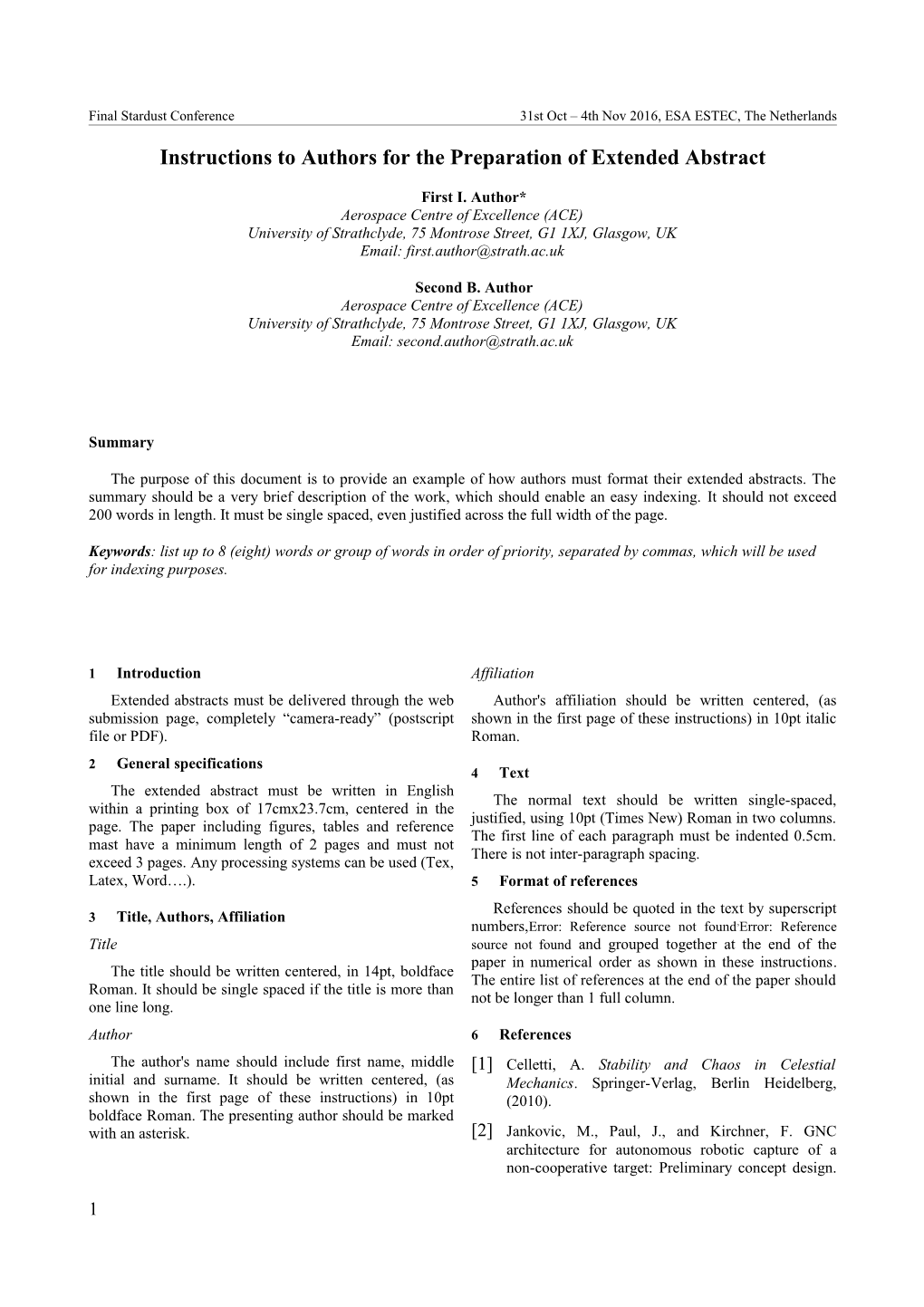 Instructions for the Preparation of a 2-Column Format Camera-Re