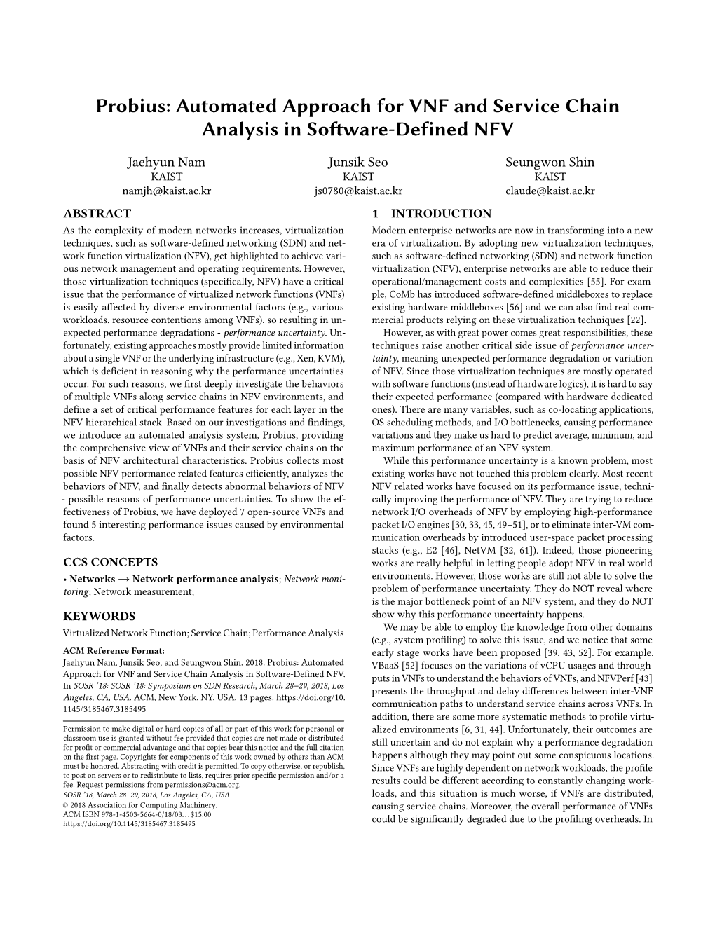 Probius: Automated Approach for VNF and Service Chain Analysis in Software-Defined NFV