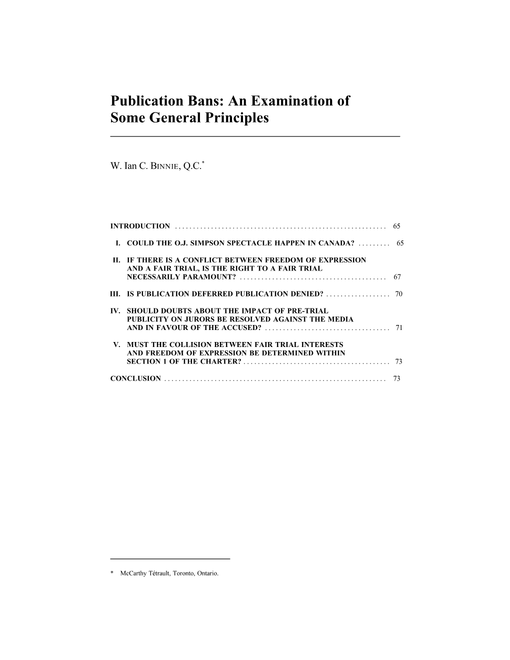 Publication Bans: an Examination of Some General Principles