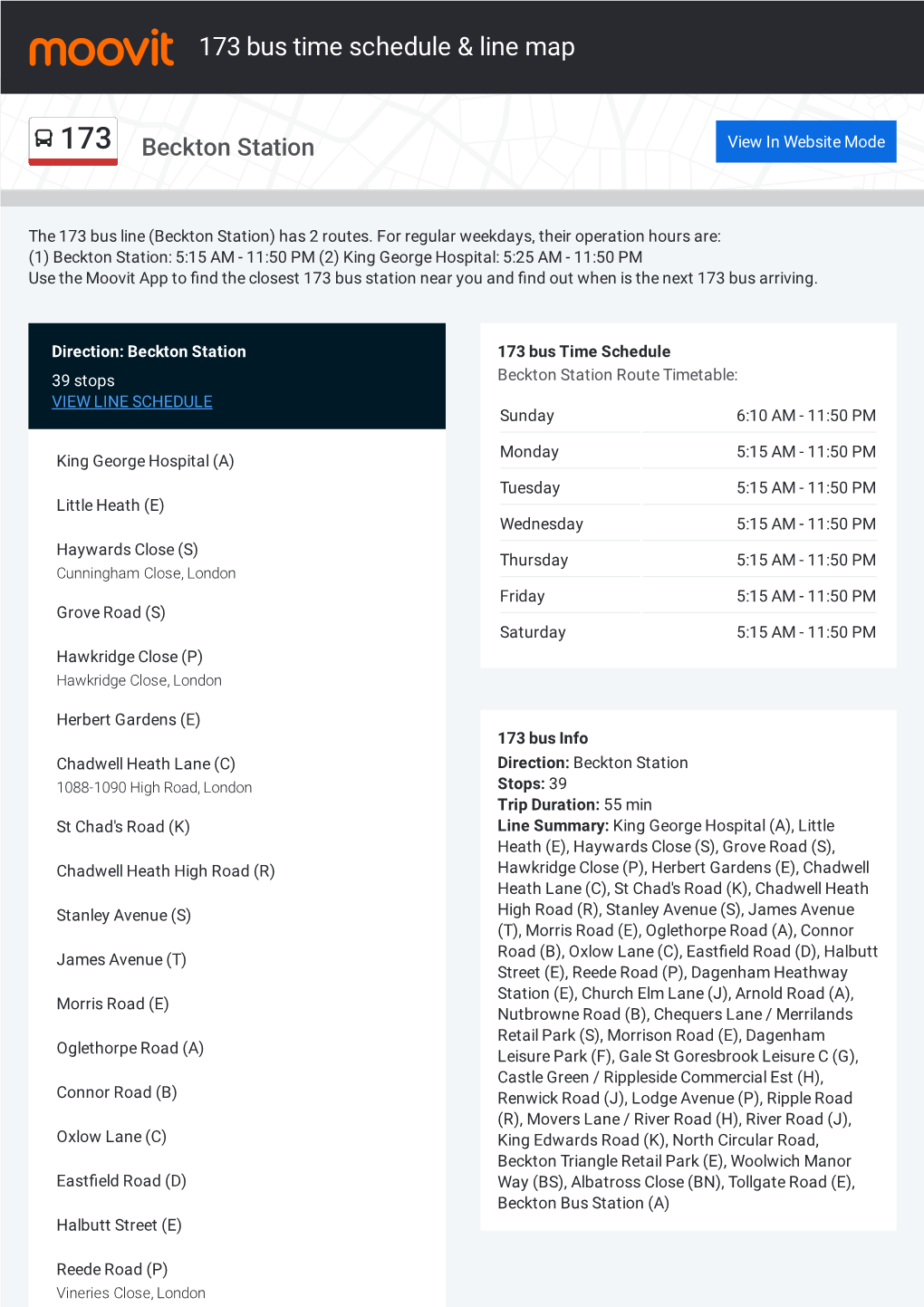 173 Bus Time Schedule & Line Route