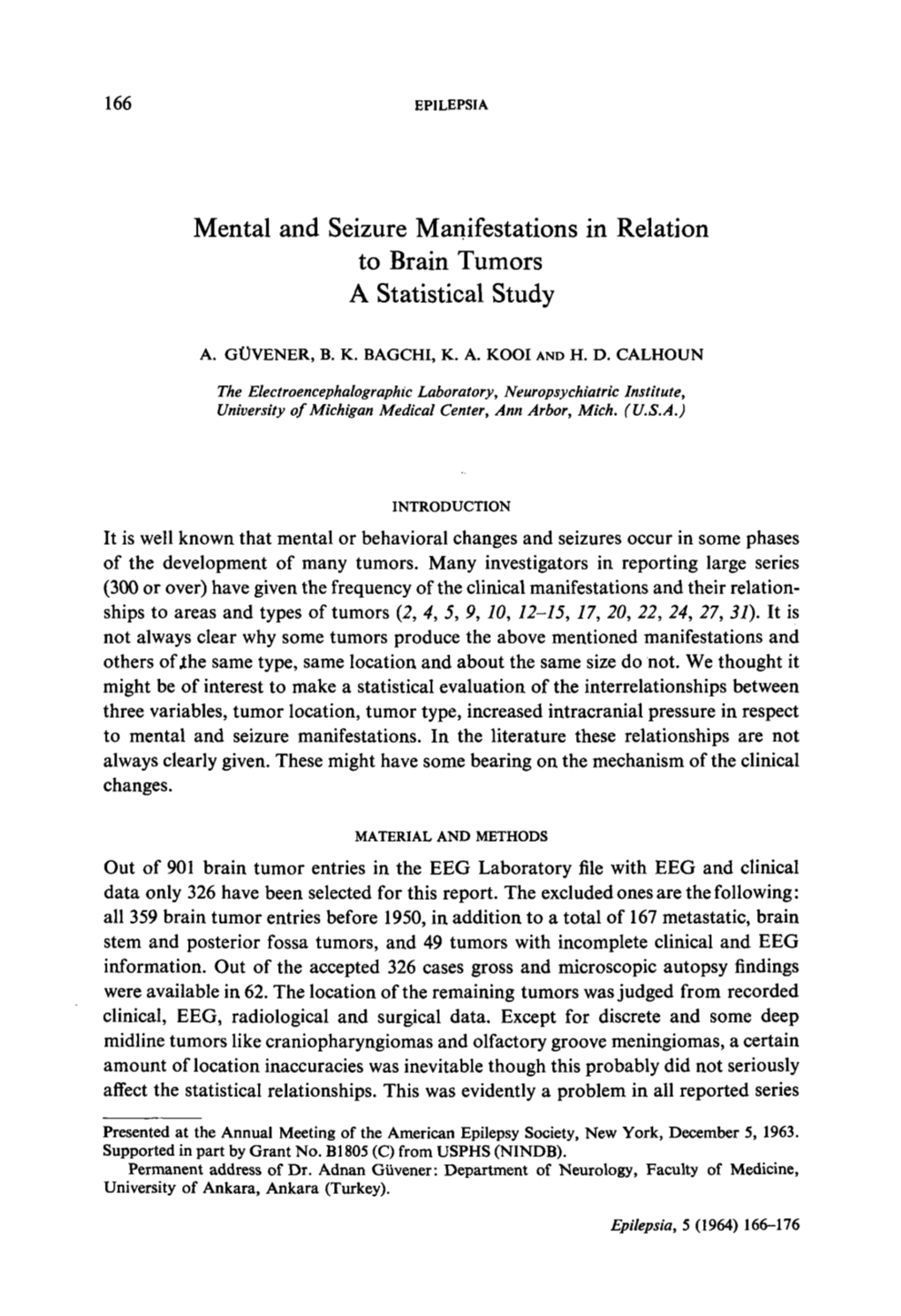 Mental and Seizure Manifestations in Relation to Brain Tumors a Statistical Study