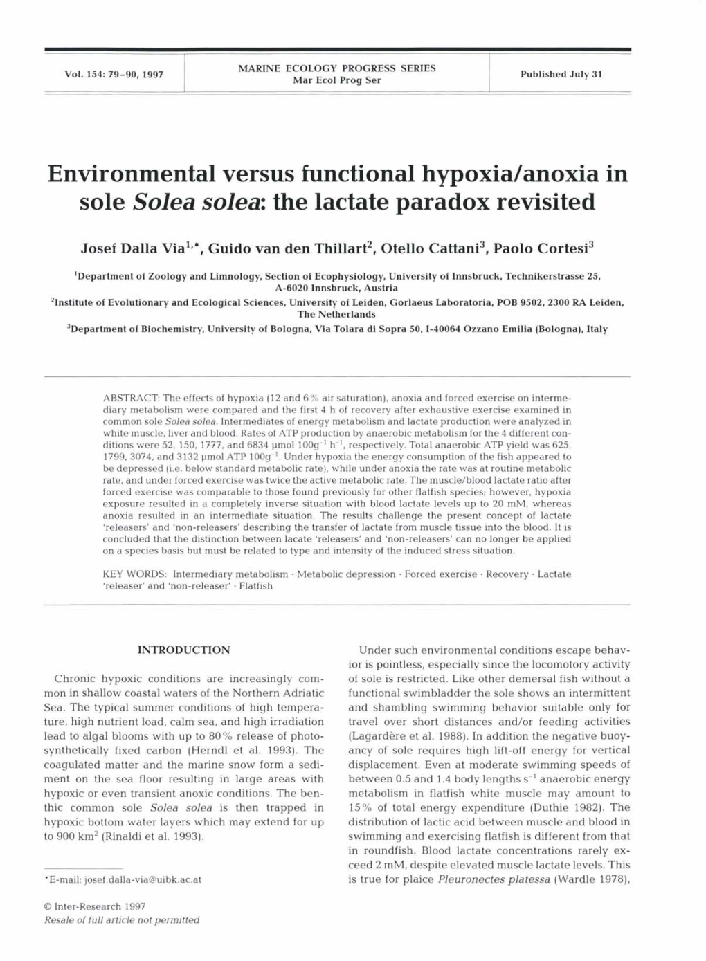 Environmental Versus Functional Hypoxialanoxia in Sole Solea Solea: the Lactate Paradox Revisited