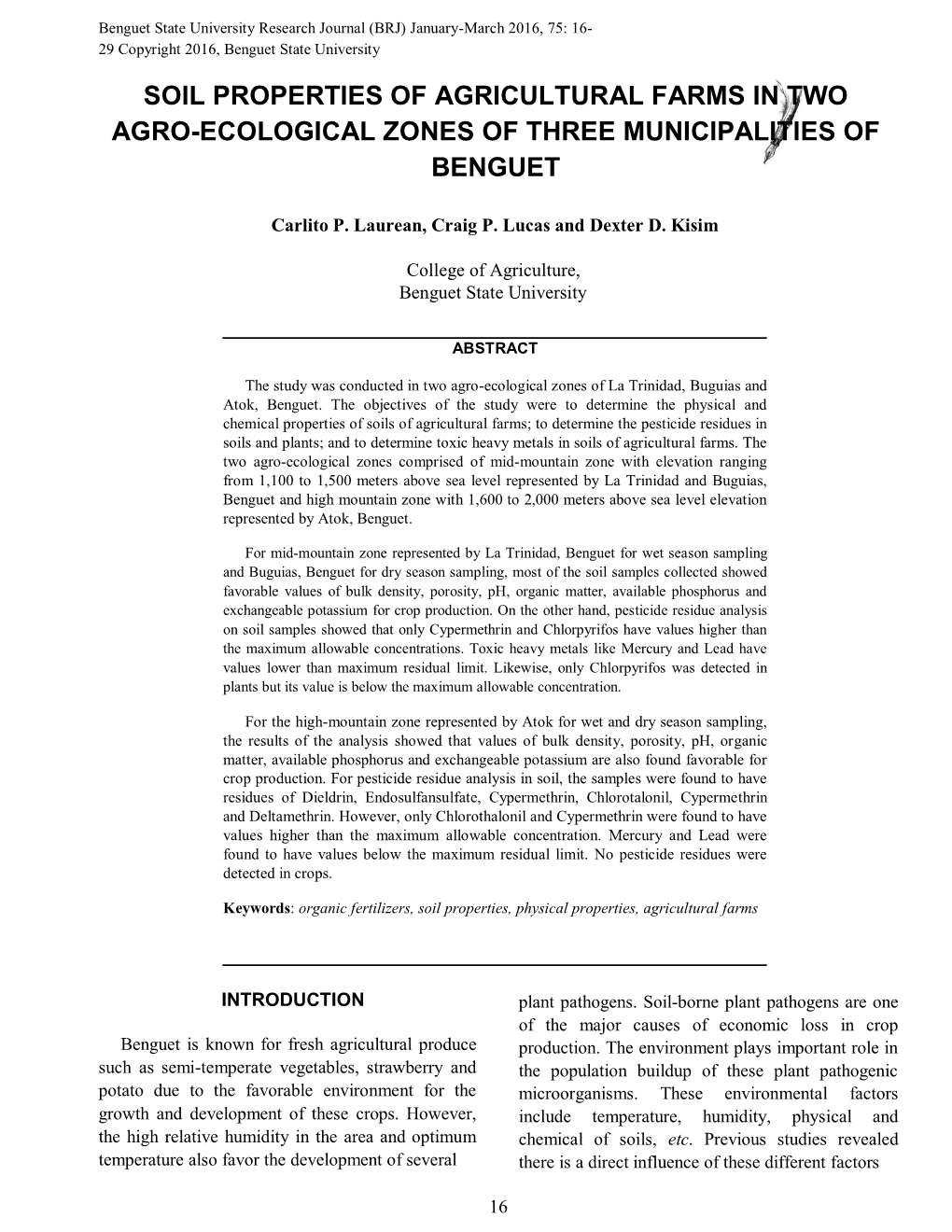 Soil Properties of Agricultural Farms in Two Agro-Ecological Zones of Three Municipalities Of