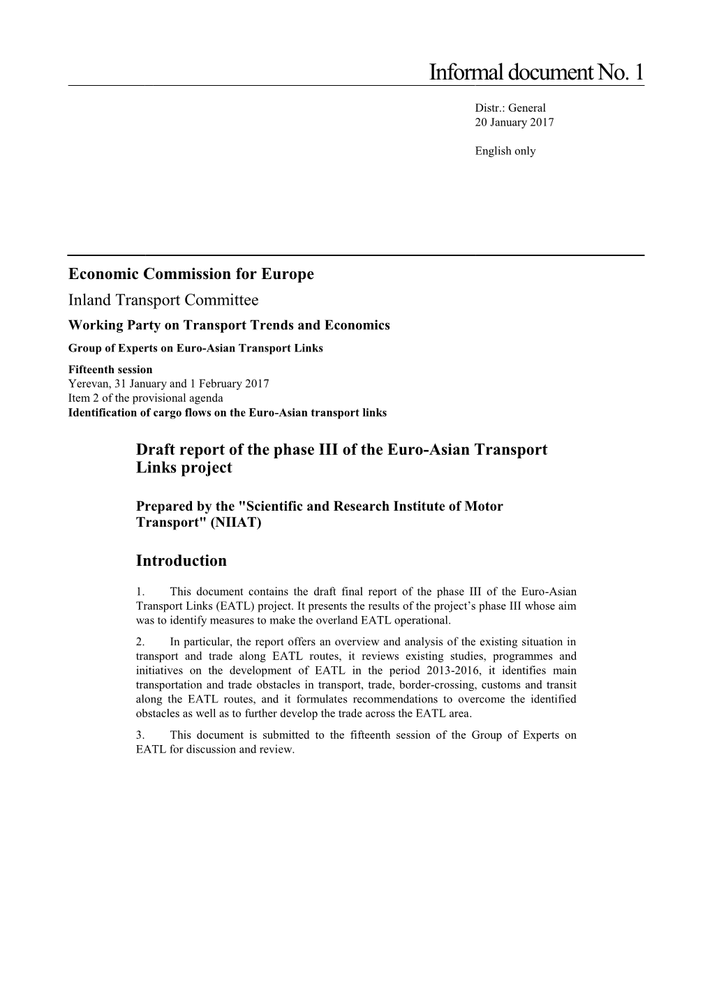 Euro-Asian Transport Linkages Development