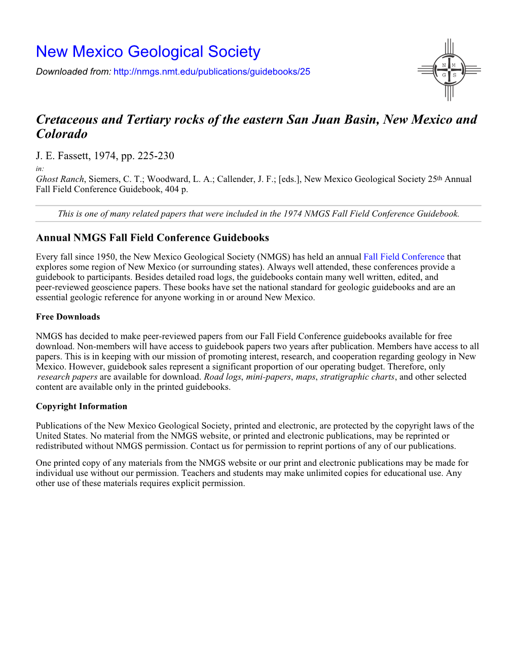 Cretaceous and Tertiary Rocks of the Eastern San Juan Basin, New Mexico and Colorado J