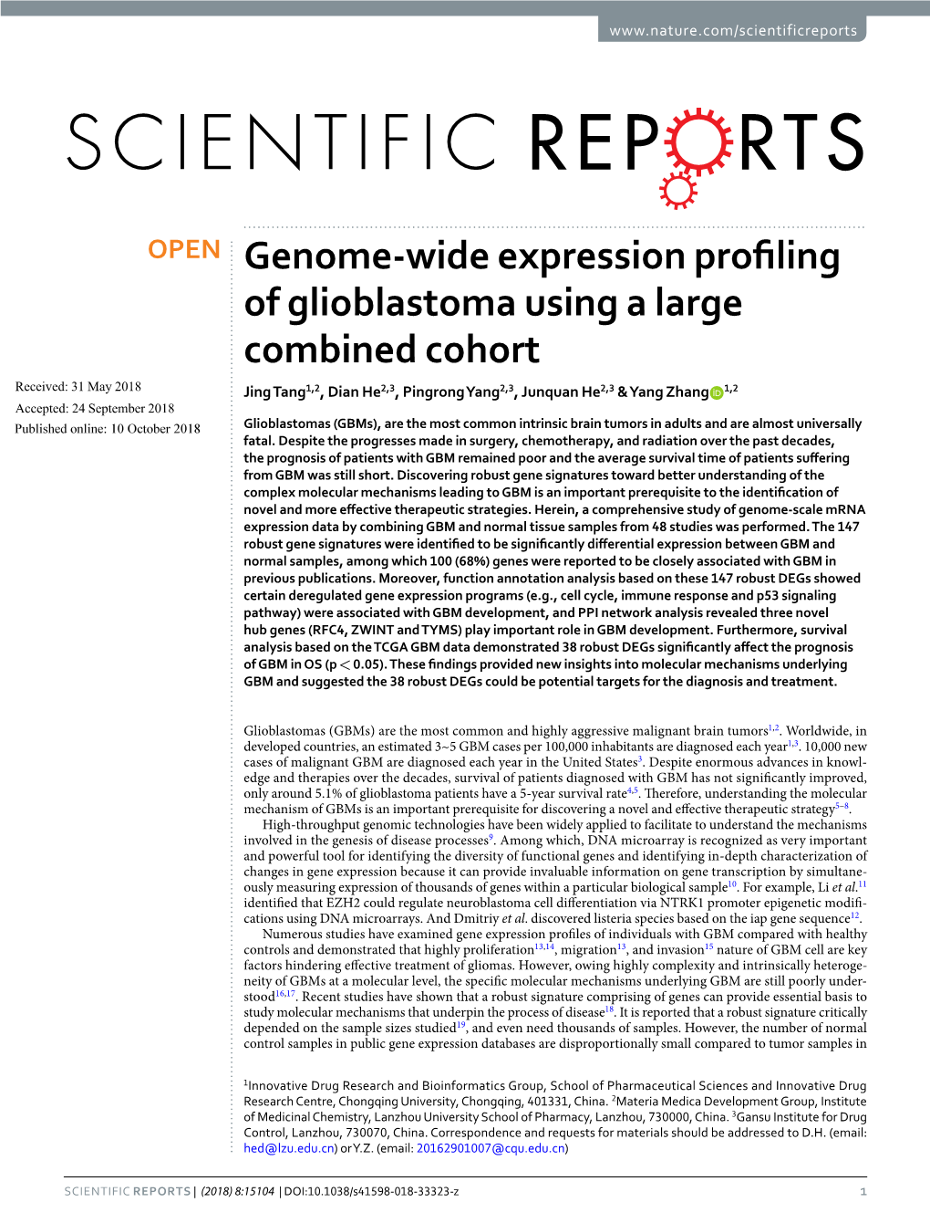 Genome-Wide Expression Profiling of Glioblastoma Using a Large