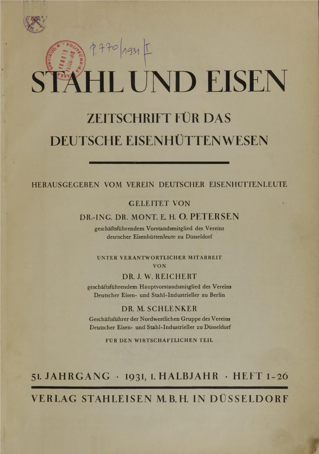 Aw 51. Jahrgang • 1931, I. Halbjahr • Heft 1-26 Verlag