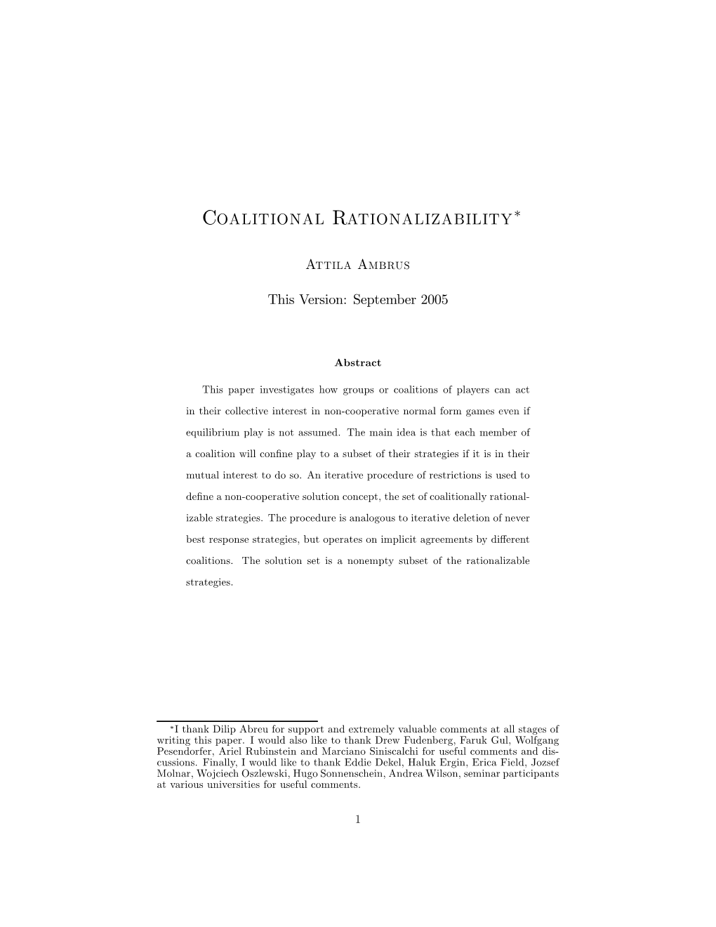 Coalitional Rationalizability*