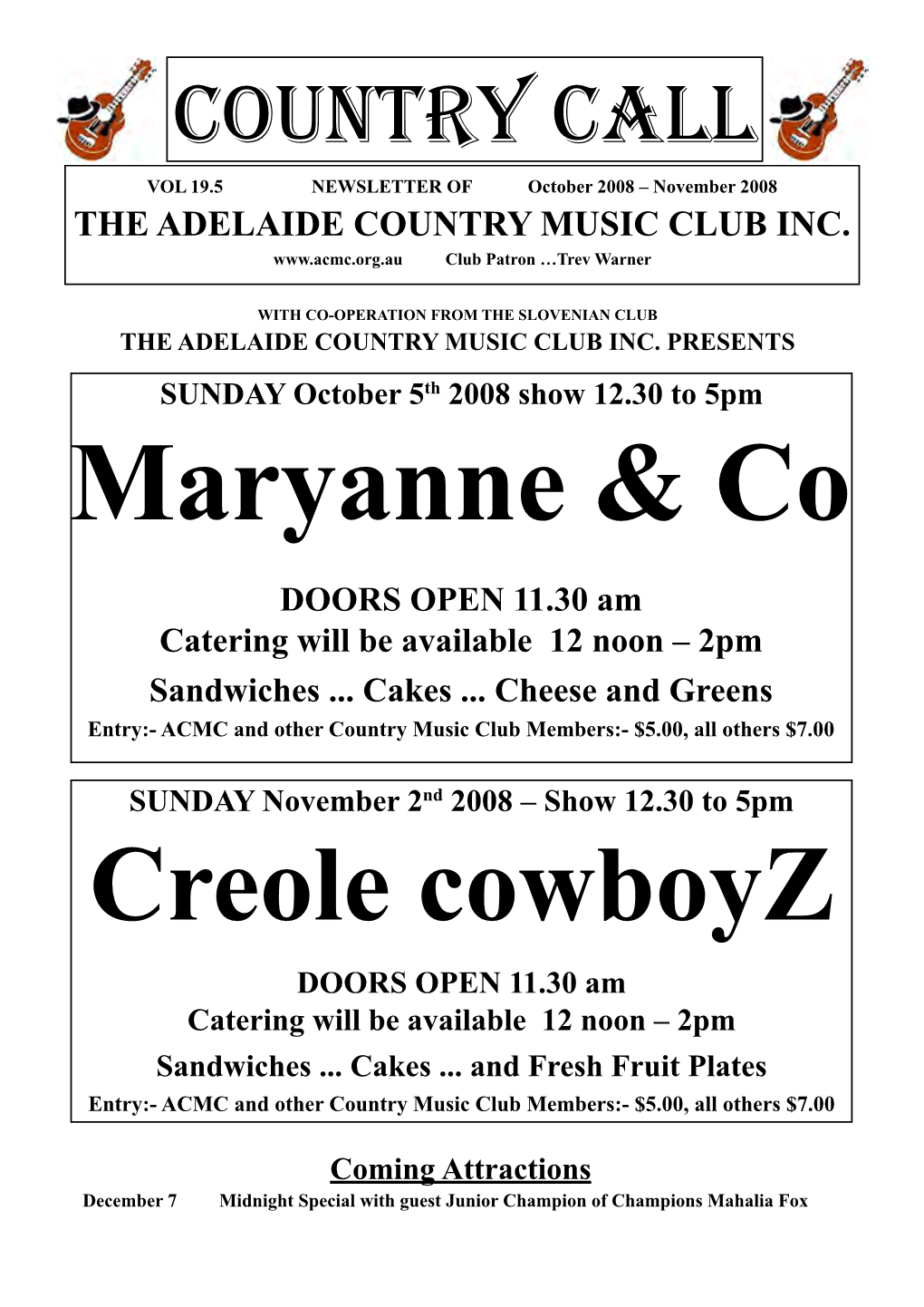 VOL 19.5 NEWSLETTER of October 2008 – November 2008 the ADELAIDE COUNTRY MUSIC CLUB INC