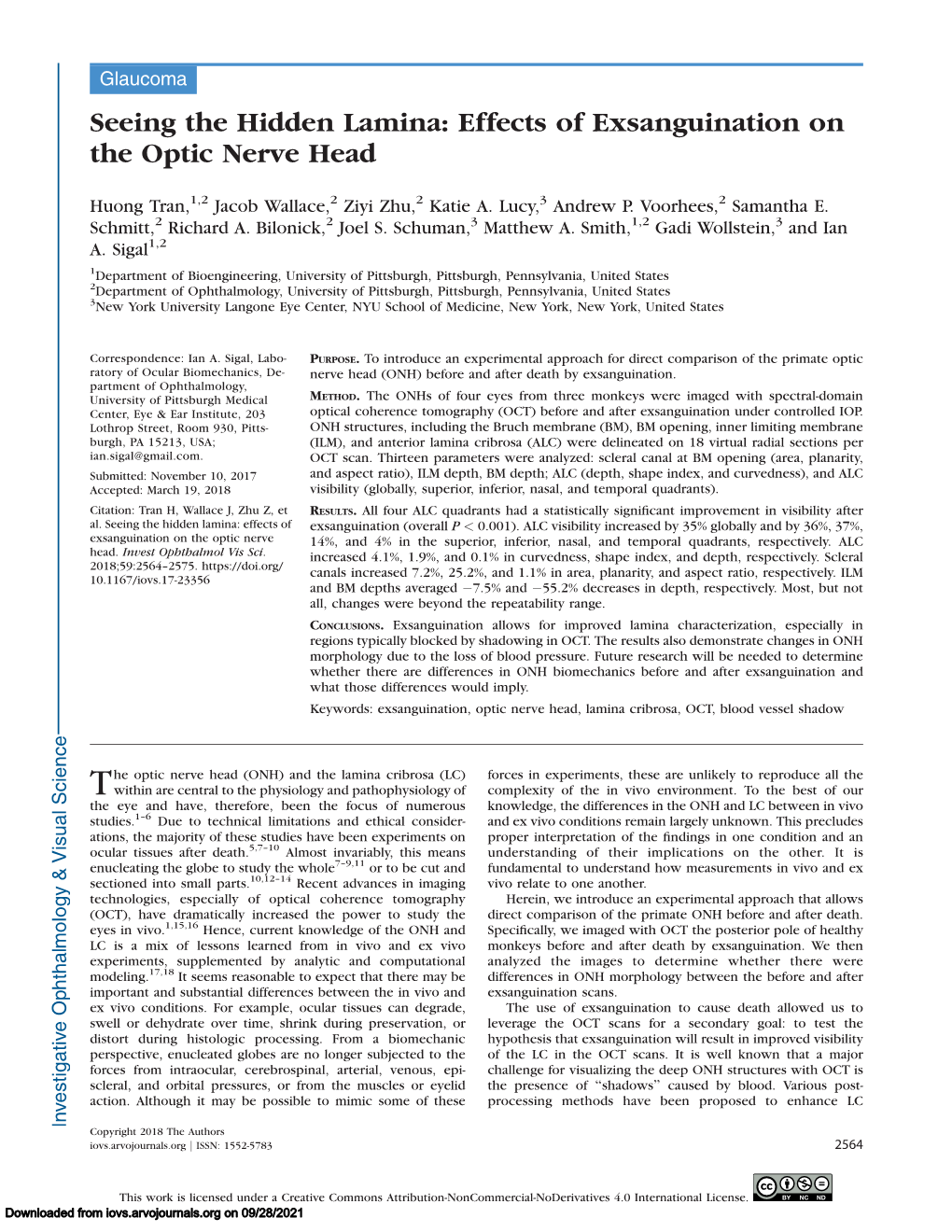 Effects of Exsanguination on the Optic Nerve Head