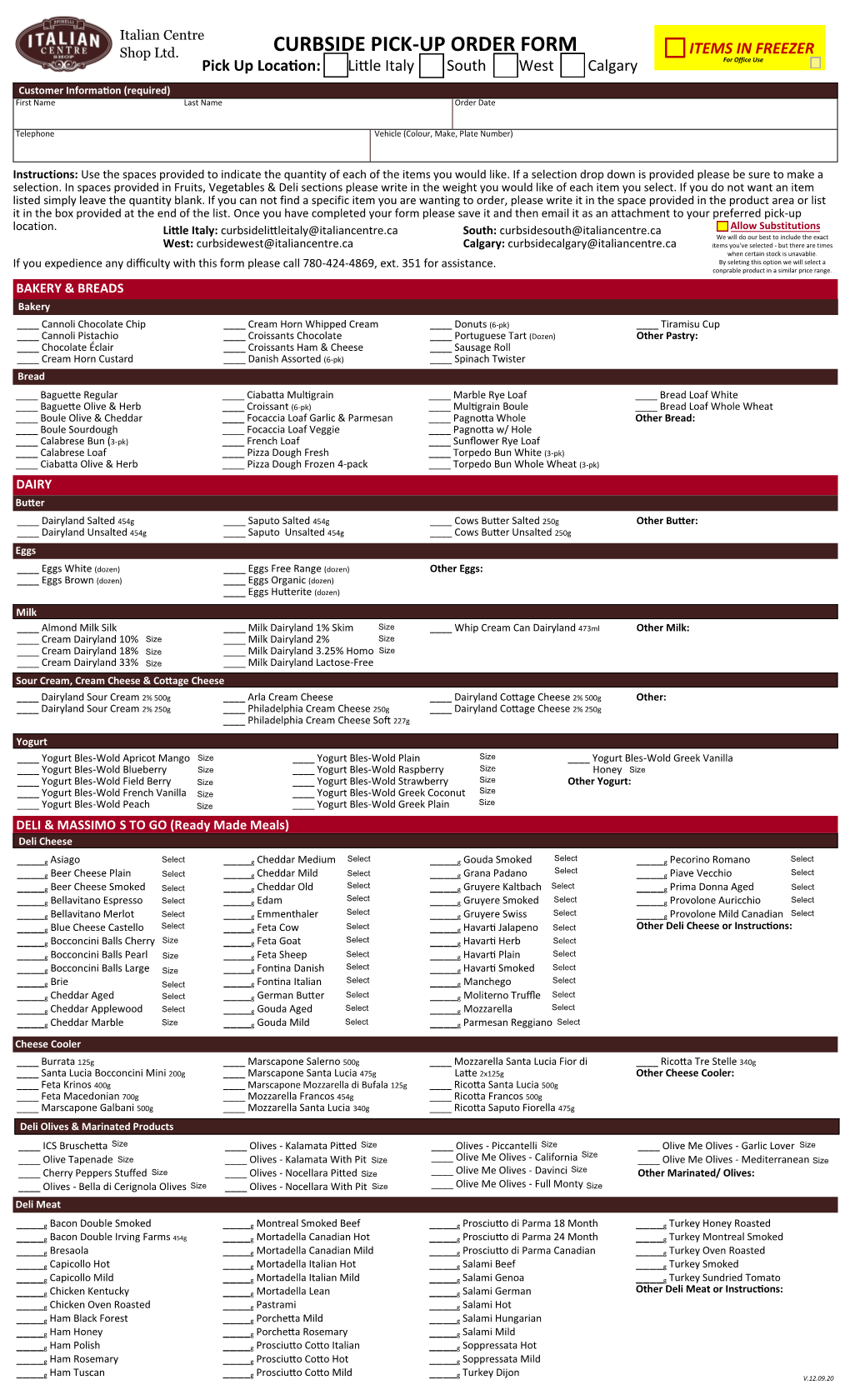 Curbside Pick-Up Order Form