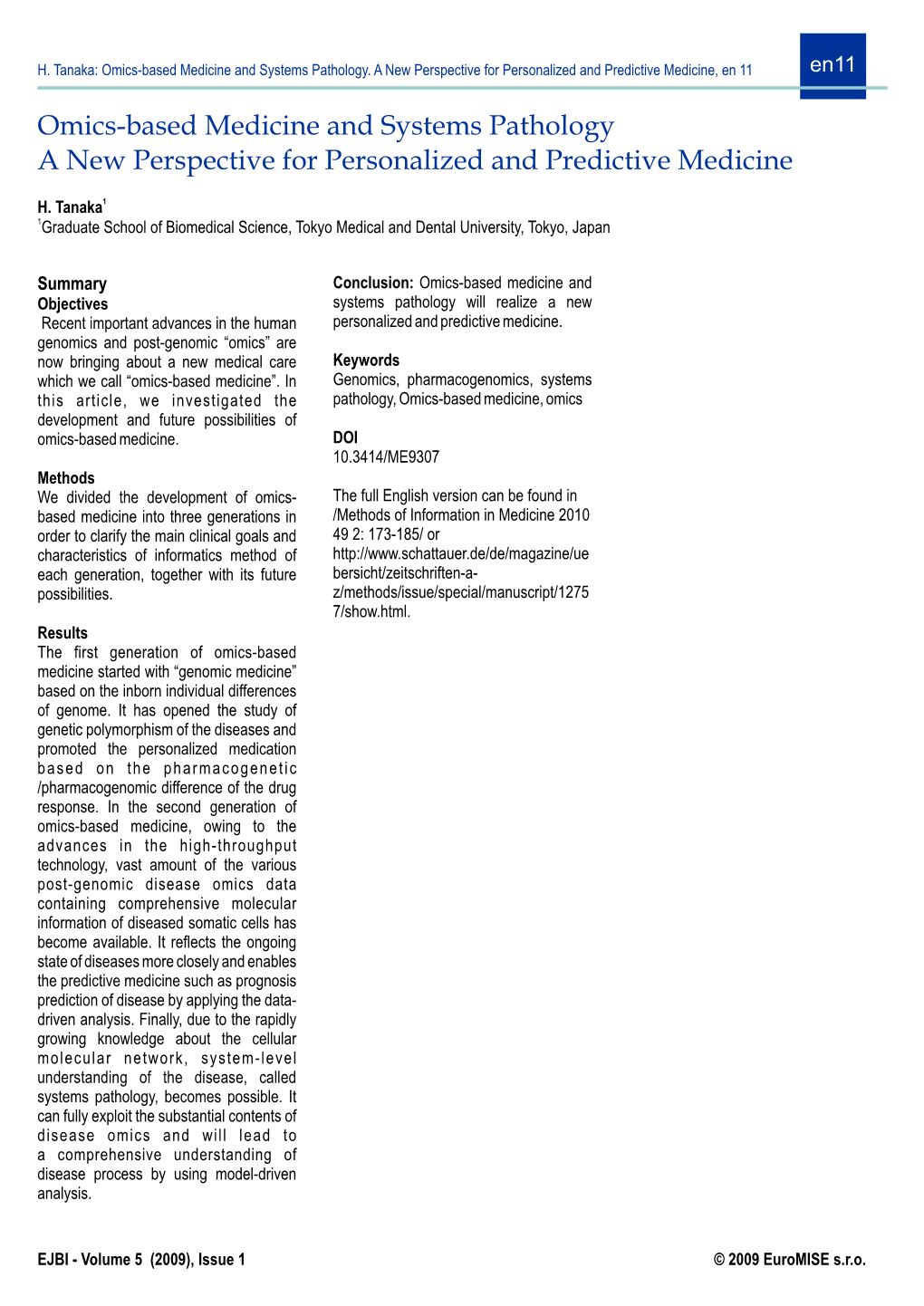 Omics-Based Medicine and Systems Pathology a New Perspective for Personalized and Predictive Medicine