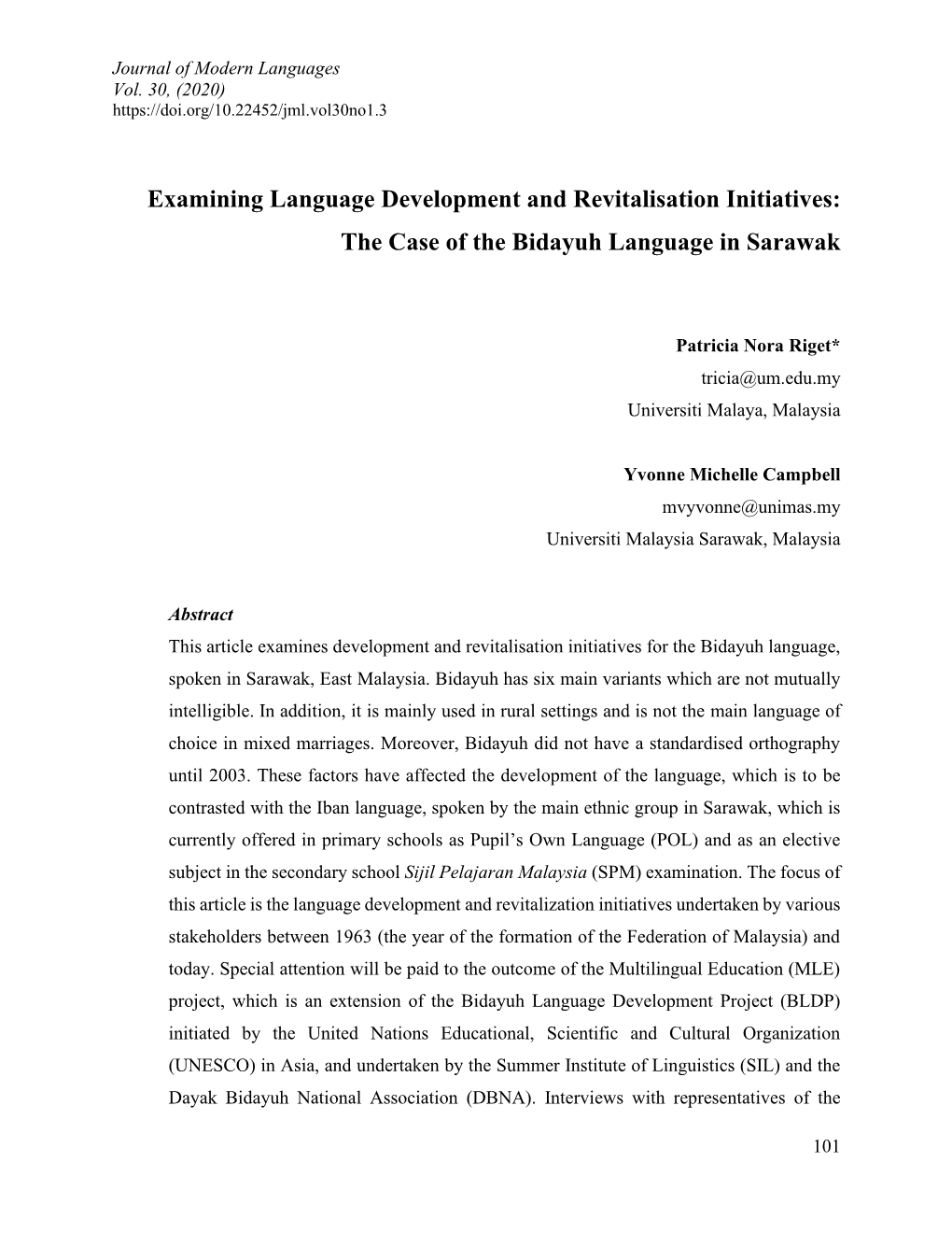 The Case of the Bidayuh Language in Sarawak