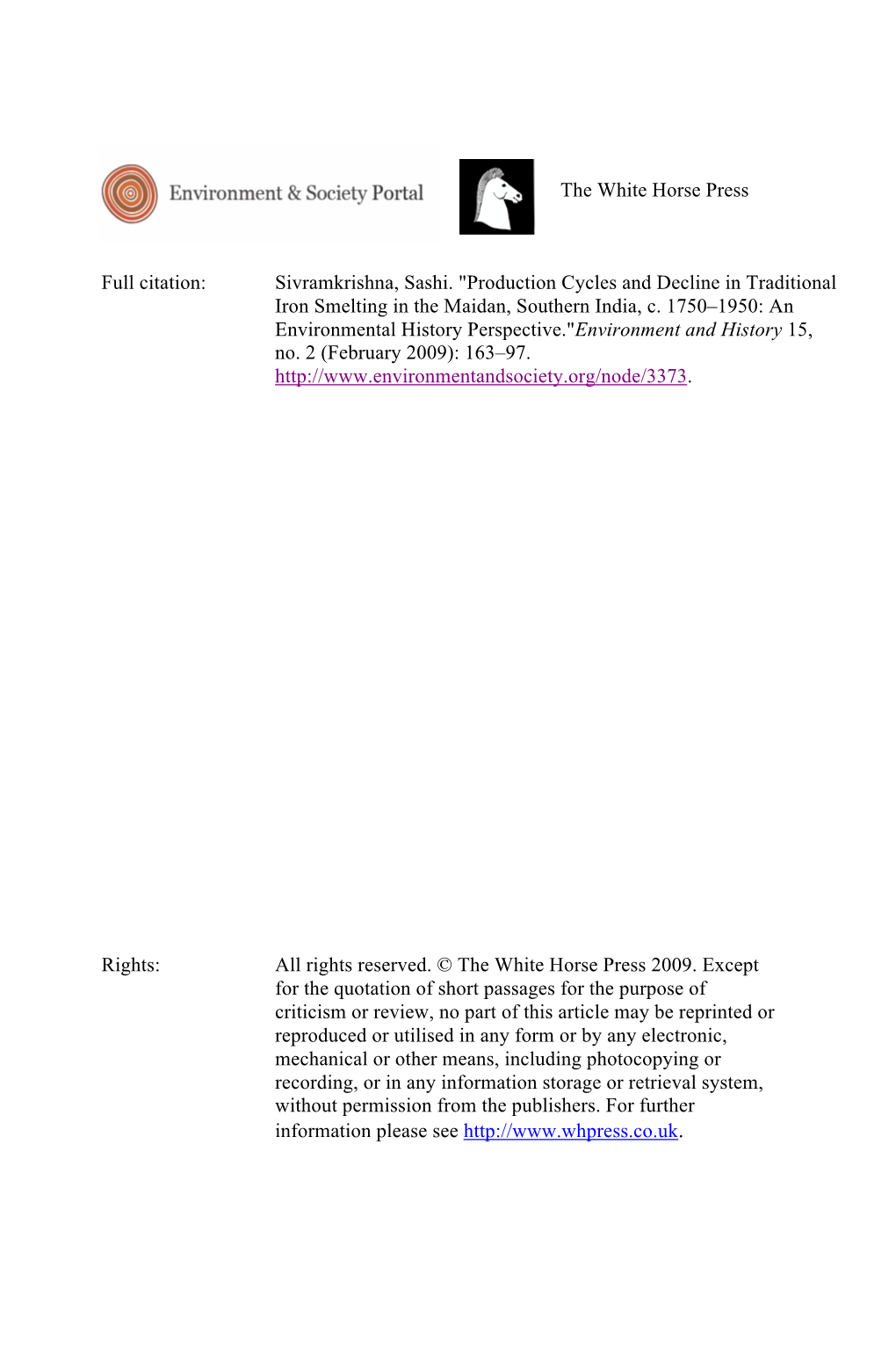 Production Cycles and Decline in Traditional Iron Smelting in the Maidan, Southern India, C