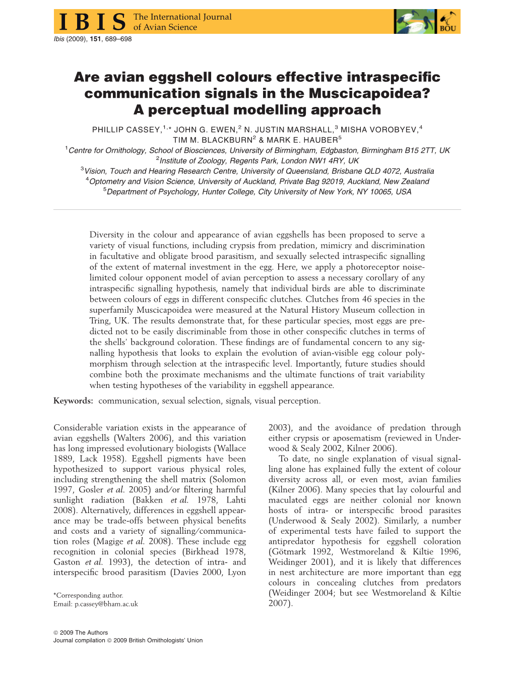 Are Avian Eggshell Colours Effective Intraspecific Communication Signals in the Muscicapoidea?