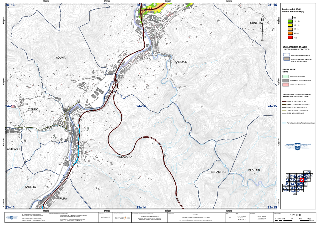 Andoain Villabona Aduna Zizurkil Elduain Urnieta Anoeta Irura Berastegi Asteasu 1:25.000