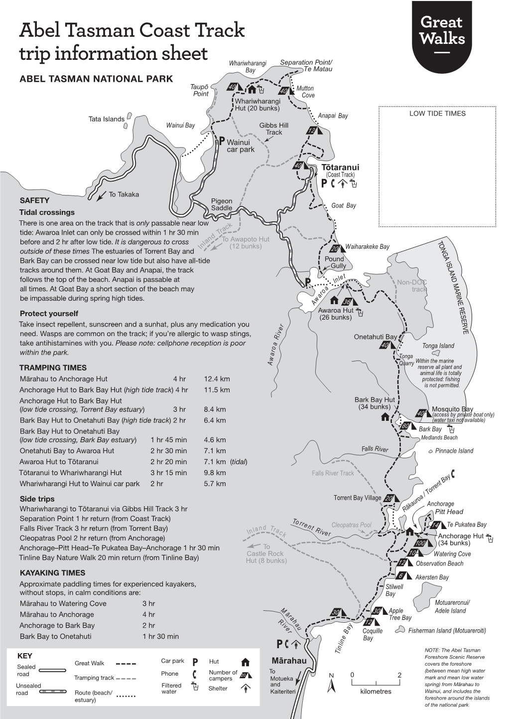 Abel Tasman Coast Track Trip Information Sheet and Detailed