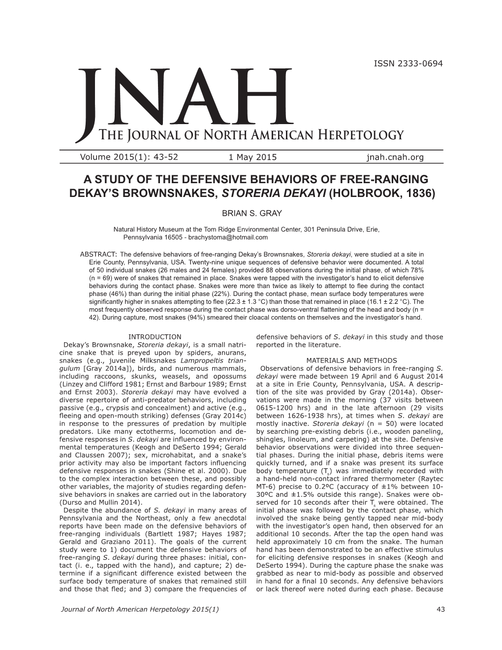 The Journal of North American Herpetology