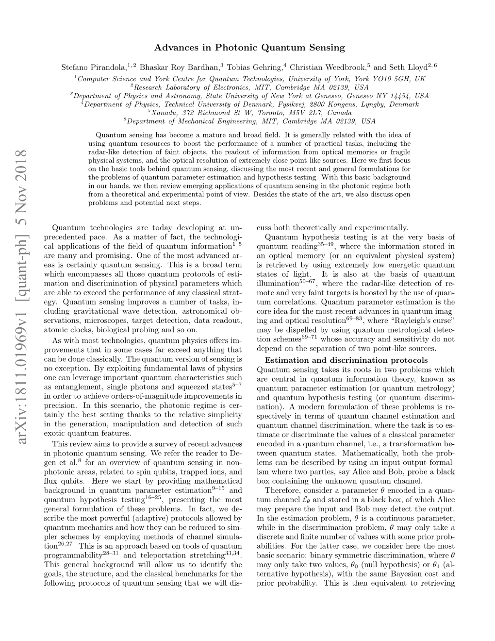 Arxiv:1811.01969V1 [Quant-Ph] 5 Nov 2018 Npooi Unu Esn.W Ee H Edrt De- to Reader Al