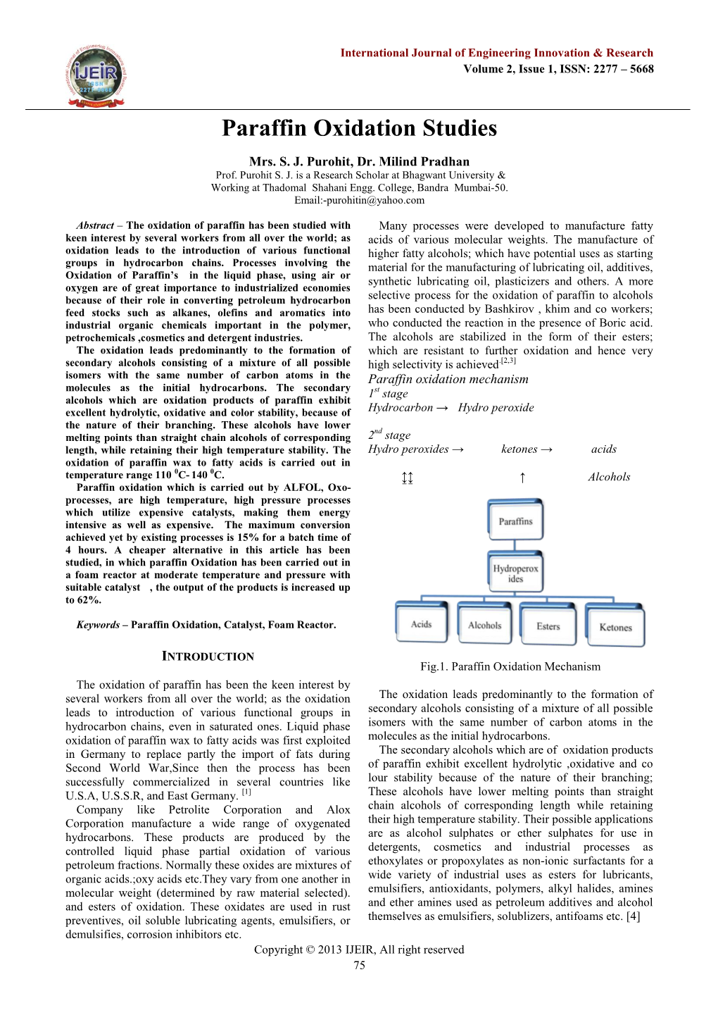 Paraffin Oxidation Studies