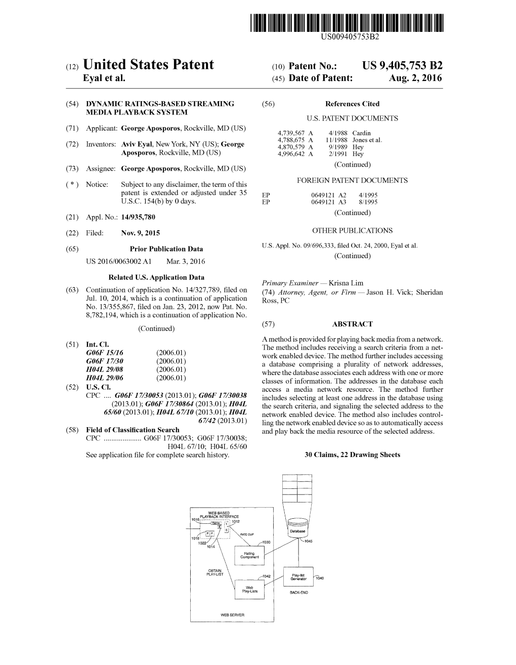 (12) United States Patent (10) Patent No.: US 9.405,753 B2 Eyalet Al