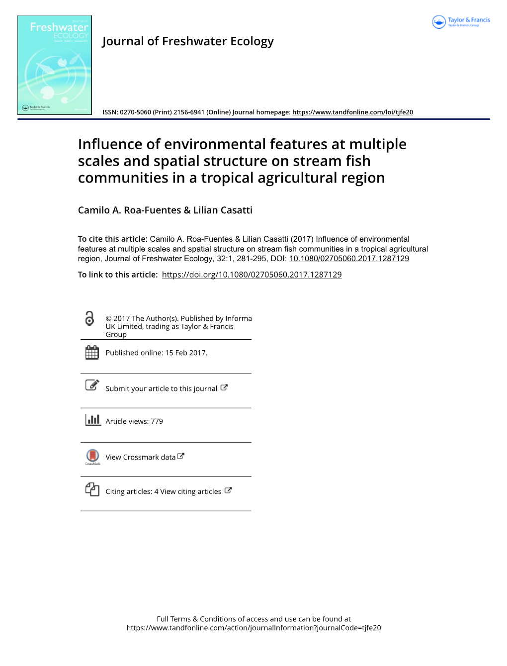 Influence of Environmental Features at Multiple Scales and Spatial Structure on Stream Fish Communities in a Tropical Agricultural Region