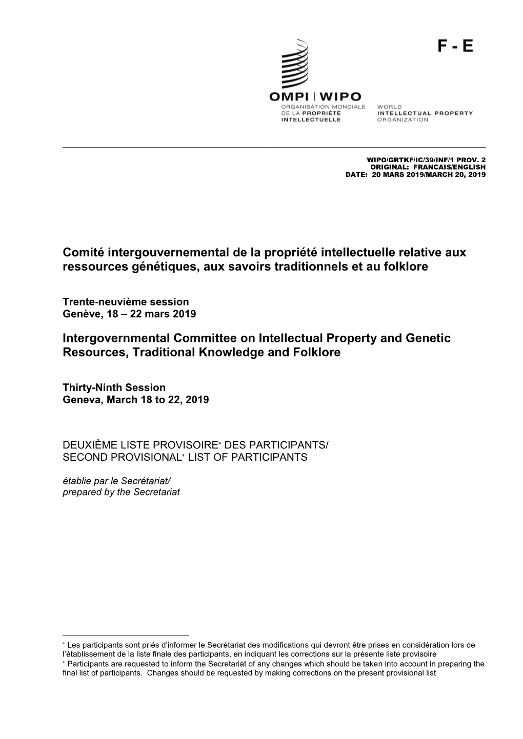 Comité Intergouvernemental De La Propriété Intellectuelle Relative Aux Ressources Génétiques, Aux Savoirs Traditionnels Et Au Folklore