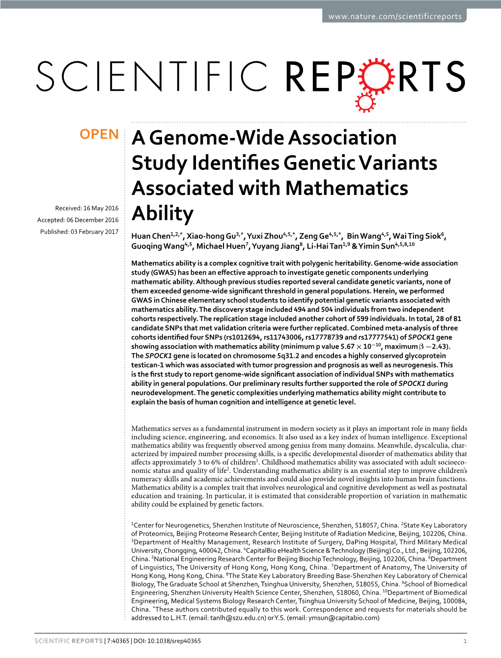 A Genome-Wide Association Study Identifies Genetic Variants