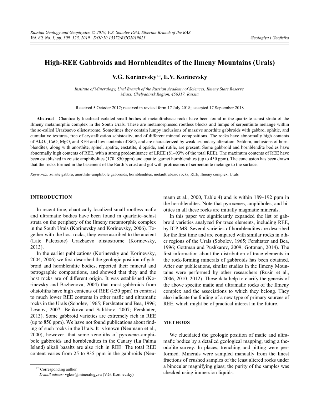 High-REE Gabbroids and Hornblendites of the Ilmeny Mountains (Urals)