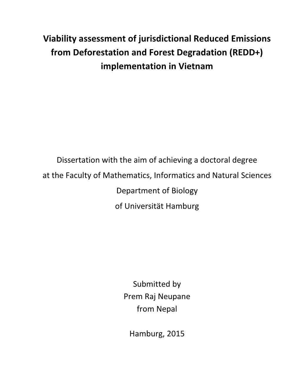 Viability Assessment of Jurisdictional Reduced Emissions from Deforestation and Forest Degradation (REDD+) Implementation in Vietnam