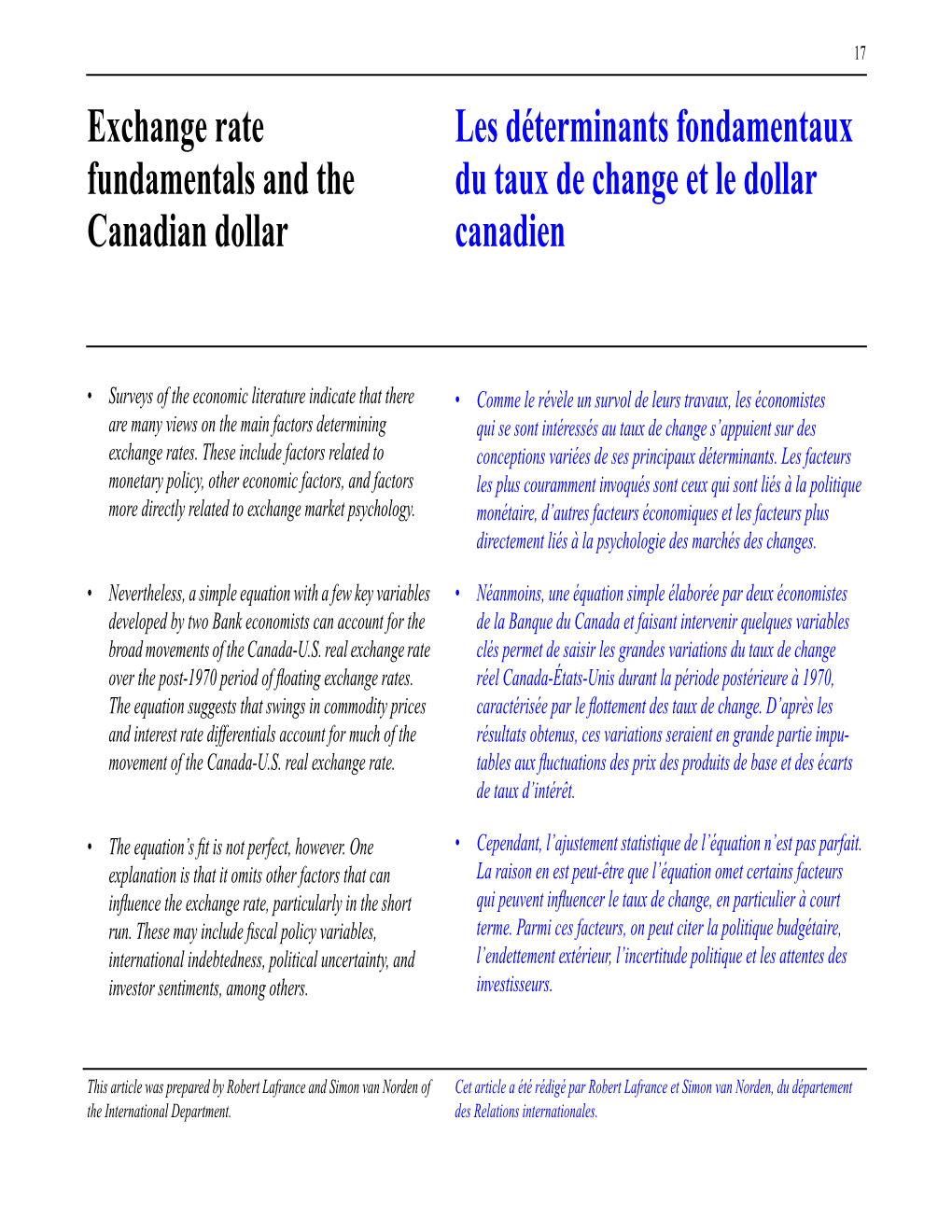 Exchange Rate Fundamentals and the Canadian Dollar