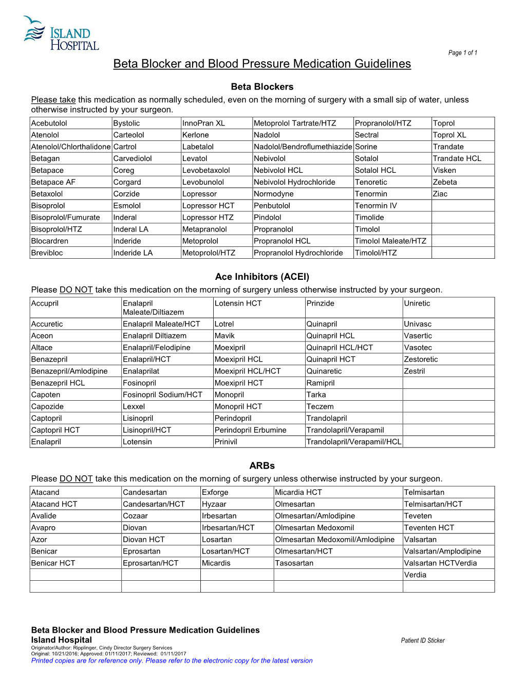 Beta Blocker and Blood Pressure Medication Guidelines