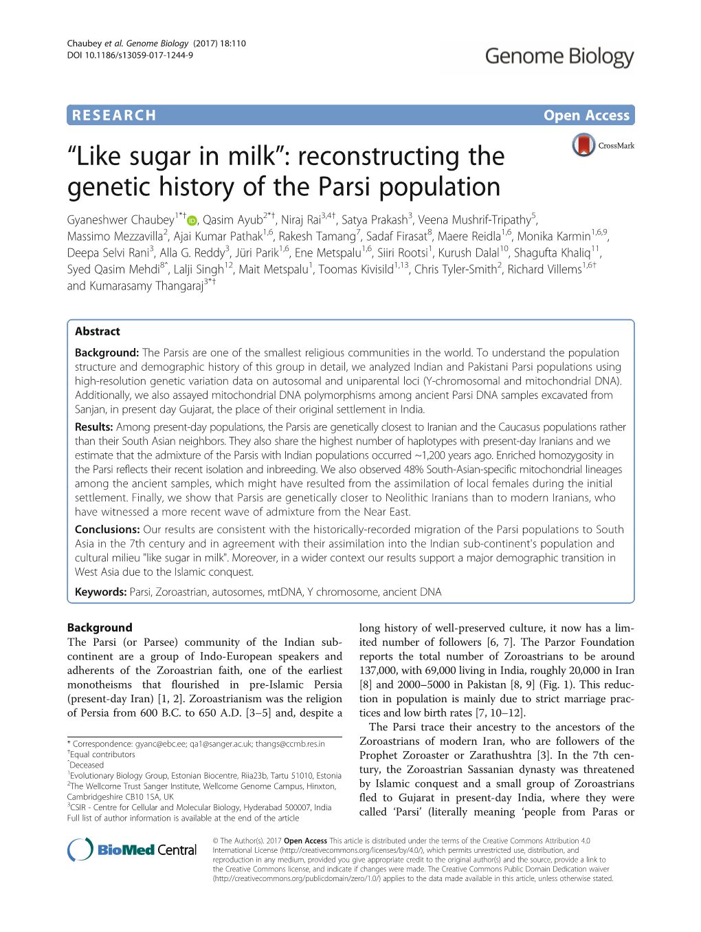 “Like Sugar in Milk”: Reconstructing the Genetic History of the Parsi Population