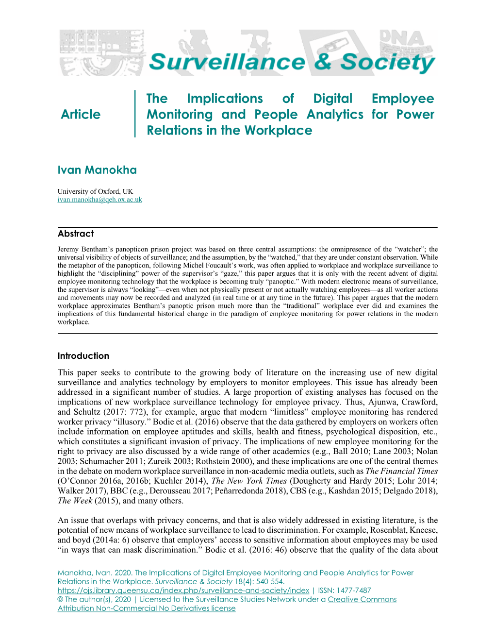 Article the Implications of Digital Employee Monitoring and People