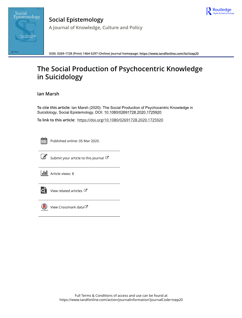 The Social Production of Psychocentric Knowledge in Suicidology