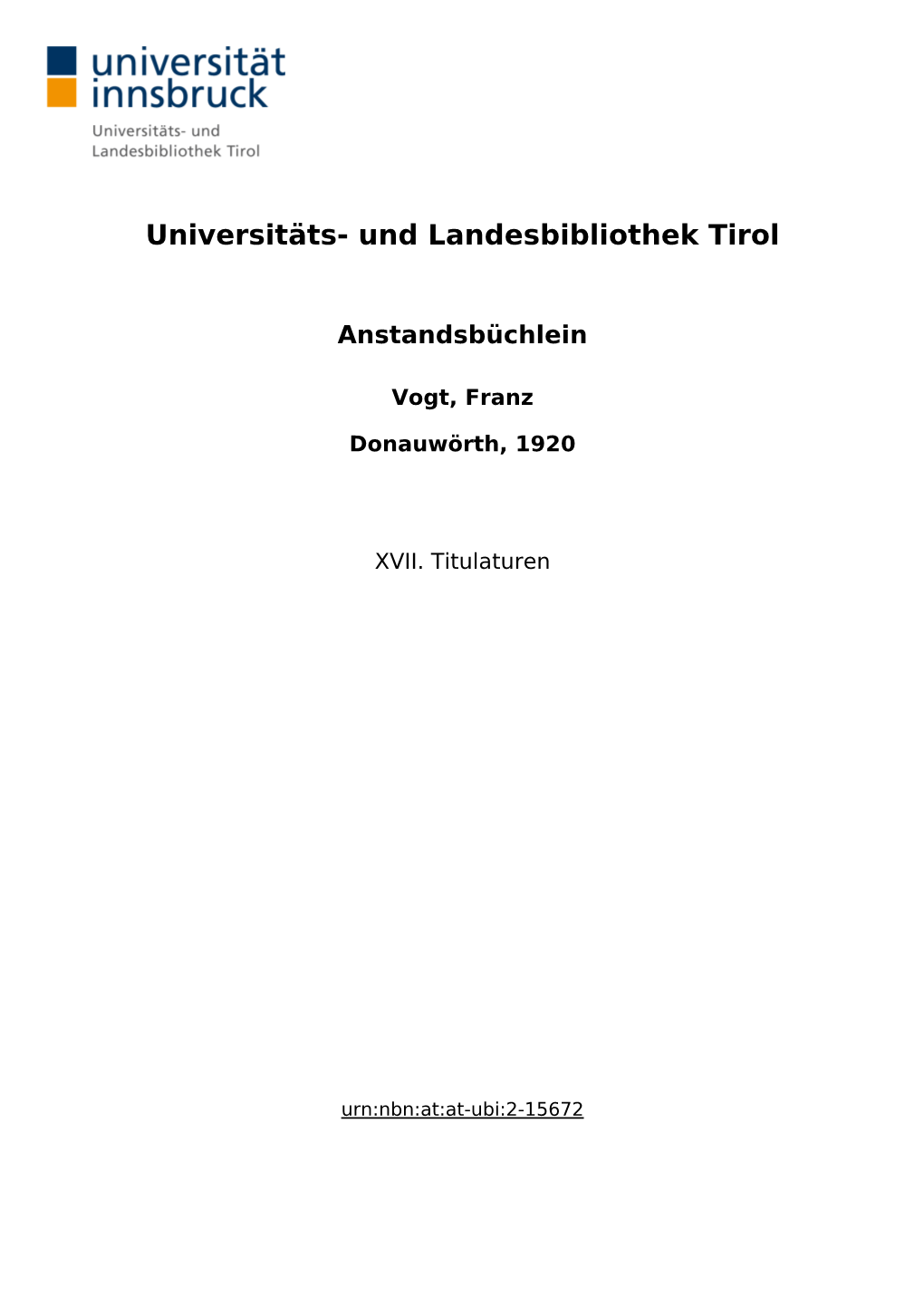 Universitäts- Und Landesbibliothek Tirol