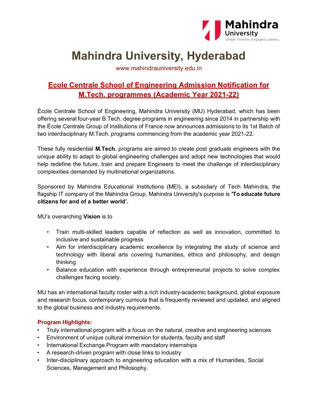 Mahindra University, Hyderabad