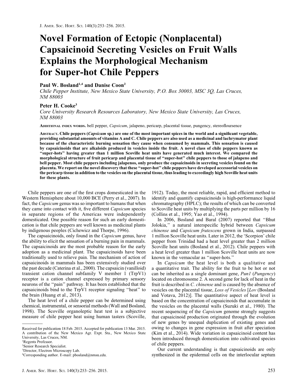 Capsaicinoid Secreting Vesicles on Fruit Walls Explains the Morphological Mechanism for Super-Hot Chile Peppers