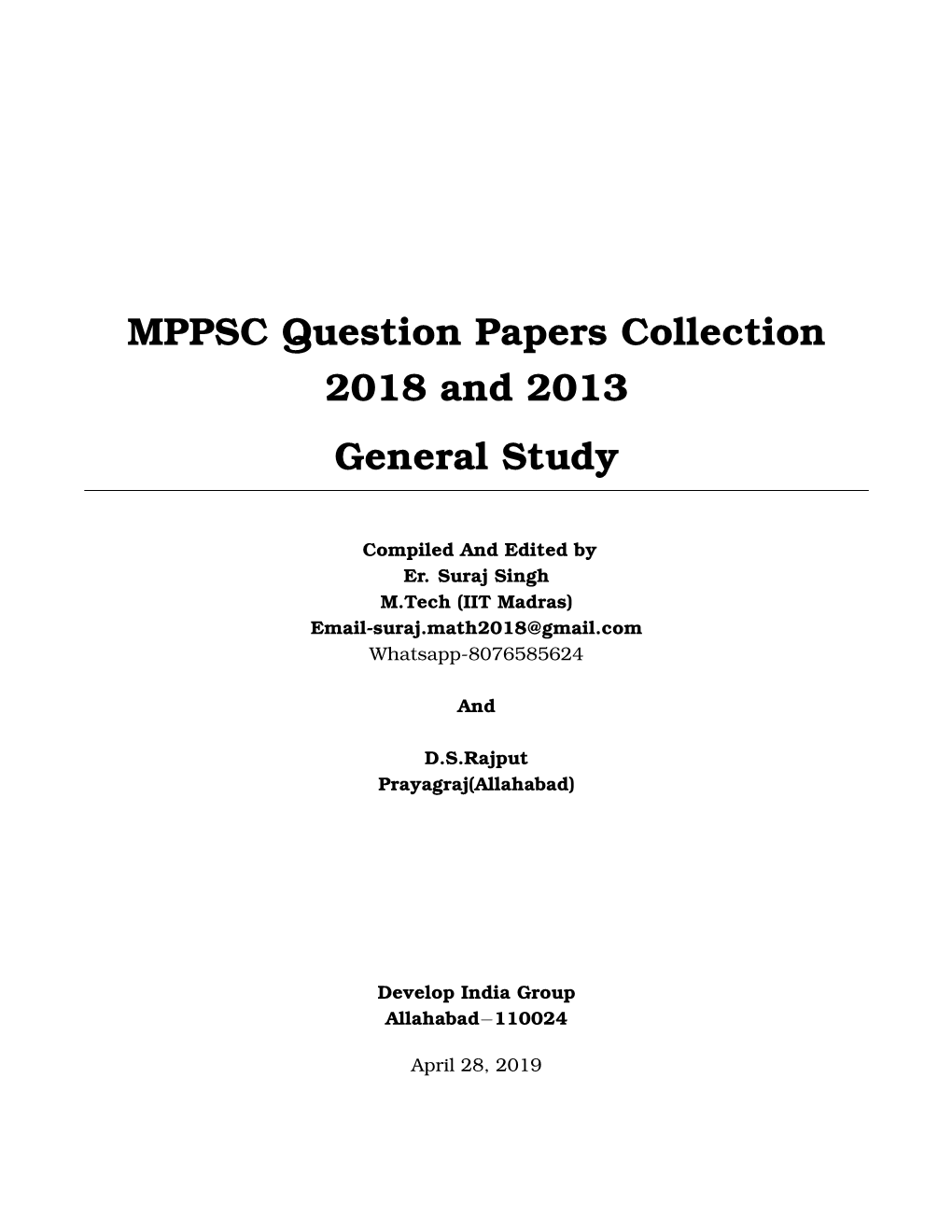 MPPSC Question Papers Collection 2018 and 2013 General Study