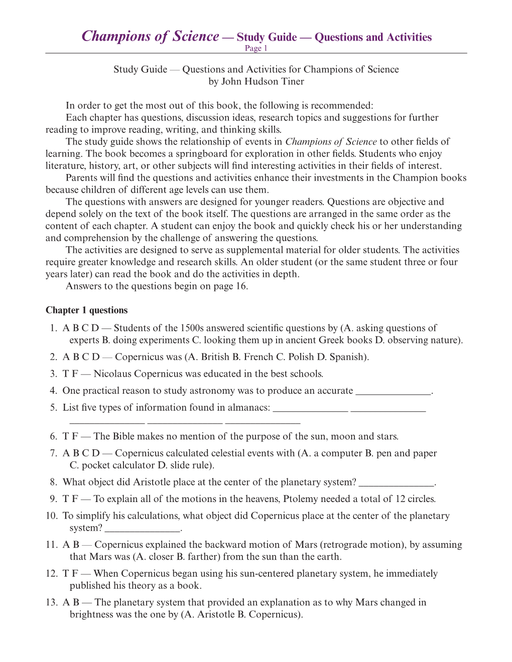 Study Guide — Questions and Activities Page 1