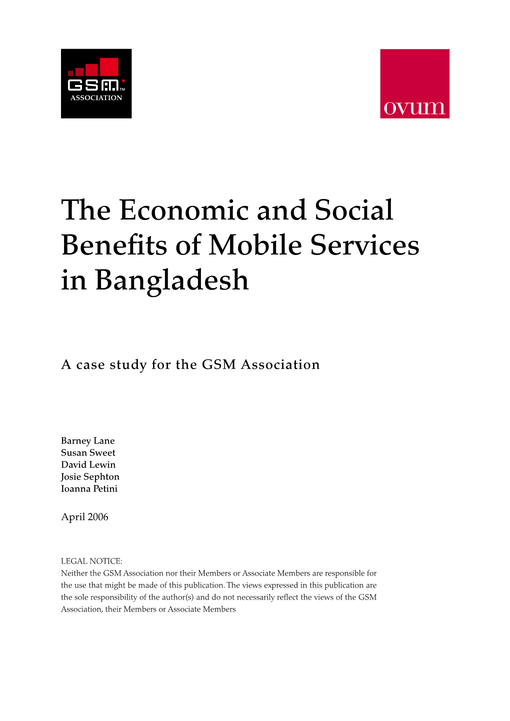 The Economic and Social Benefits of Mobile Services in Bangladesh